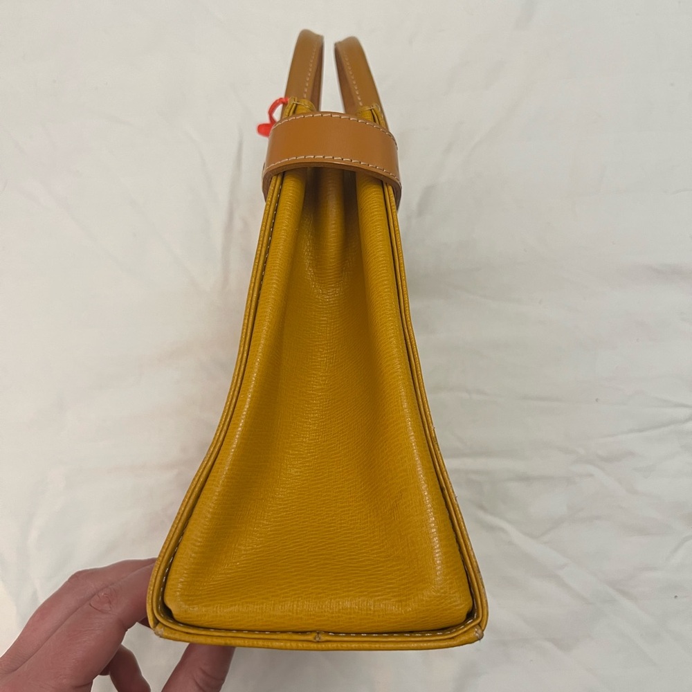 Burberry Yellow Leather Top Handle Handbag Vintage Haymarket Check Mustard Brown - Picture 3 of 12